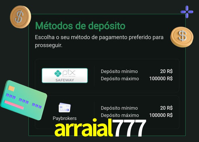 O cassino arraial777 oferece uma grande variedade de métodos de pagamento